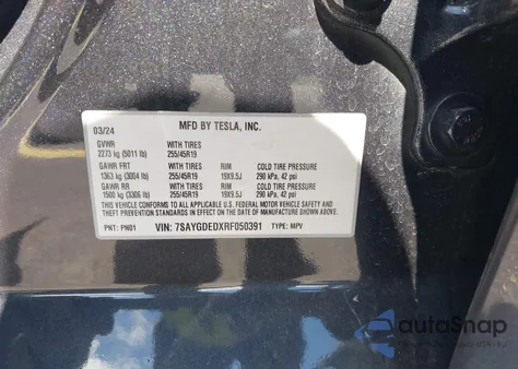 2024 Tesla Model Y Long Range Dual Motor All-Wheel Drive/Rwd из США, поврежденный, VIN 7SAYGDEDXRF050391